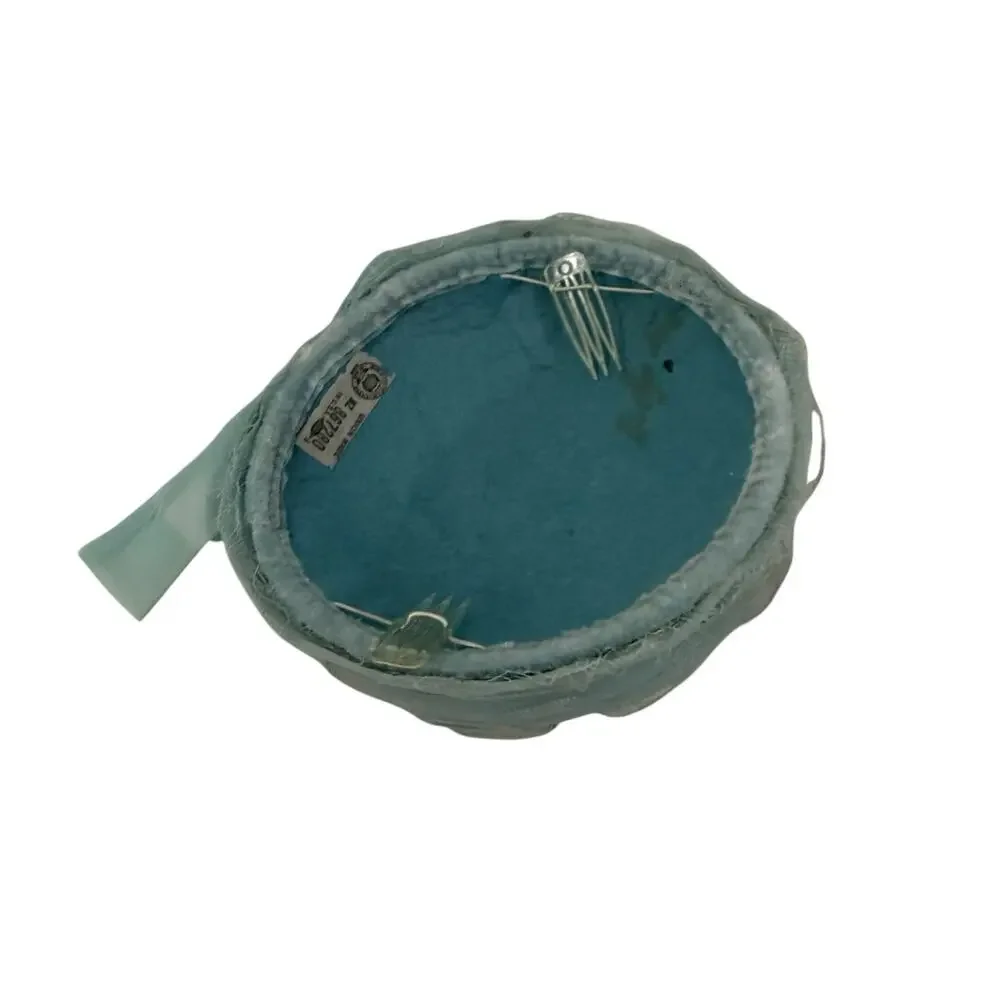 Vintage Robin’s Egg Blue Tulle Rose Pillbox Hat Cottagecore Fascinator - Picture 4 of 7